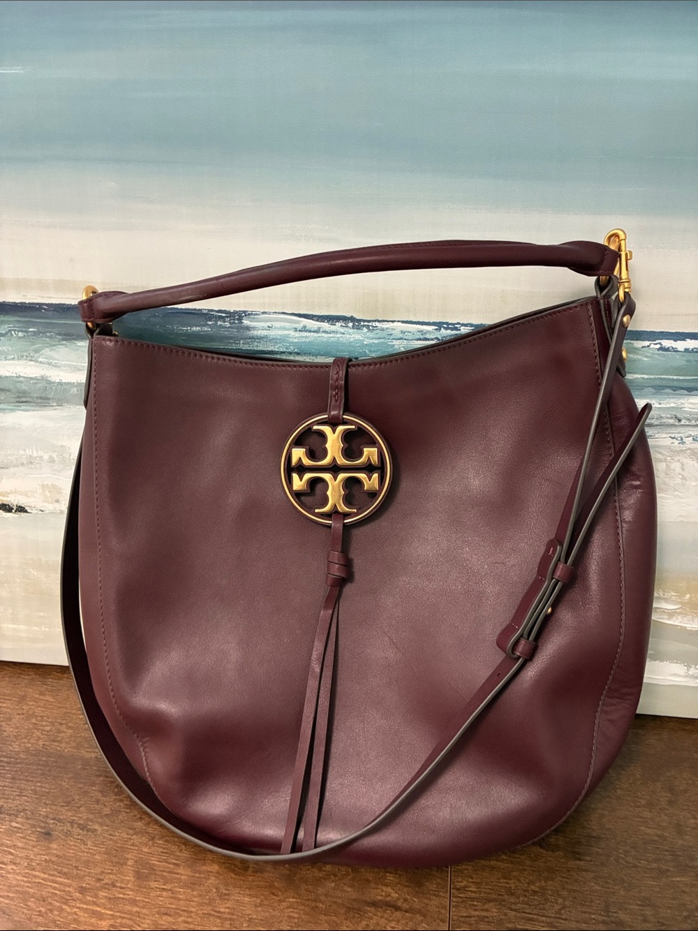 Tory Burch Miller Metal-Logo Slouchy Hobo